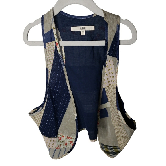 Ruehl Open Patchwork Print Boho Farm Cabin Hippie Cotton Girl's Vest Small - Picture 2 of 14
